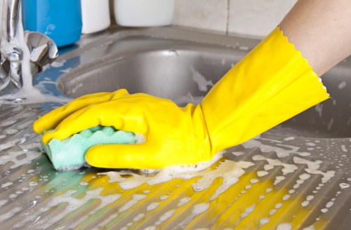 Close-up of upholstery stain removal on a sofa